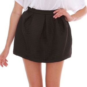 Black Quilted and Pleated Mini Skirt